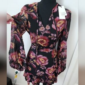 Ted Baker London Piara Floral Balloon Long Sleeve Ruffle Hem Dress 0 Preppy Chic